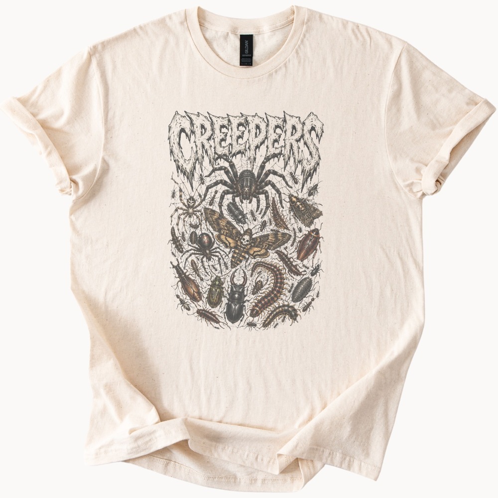 Creeper Insects Graphic Tee Natural Vintage Engraving Style